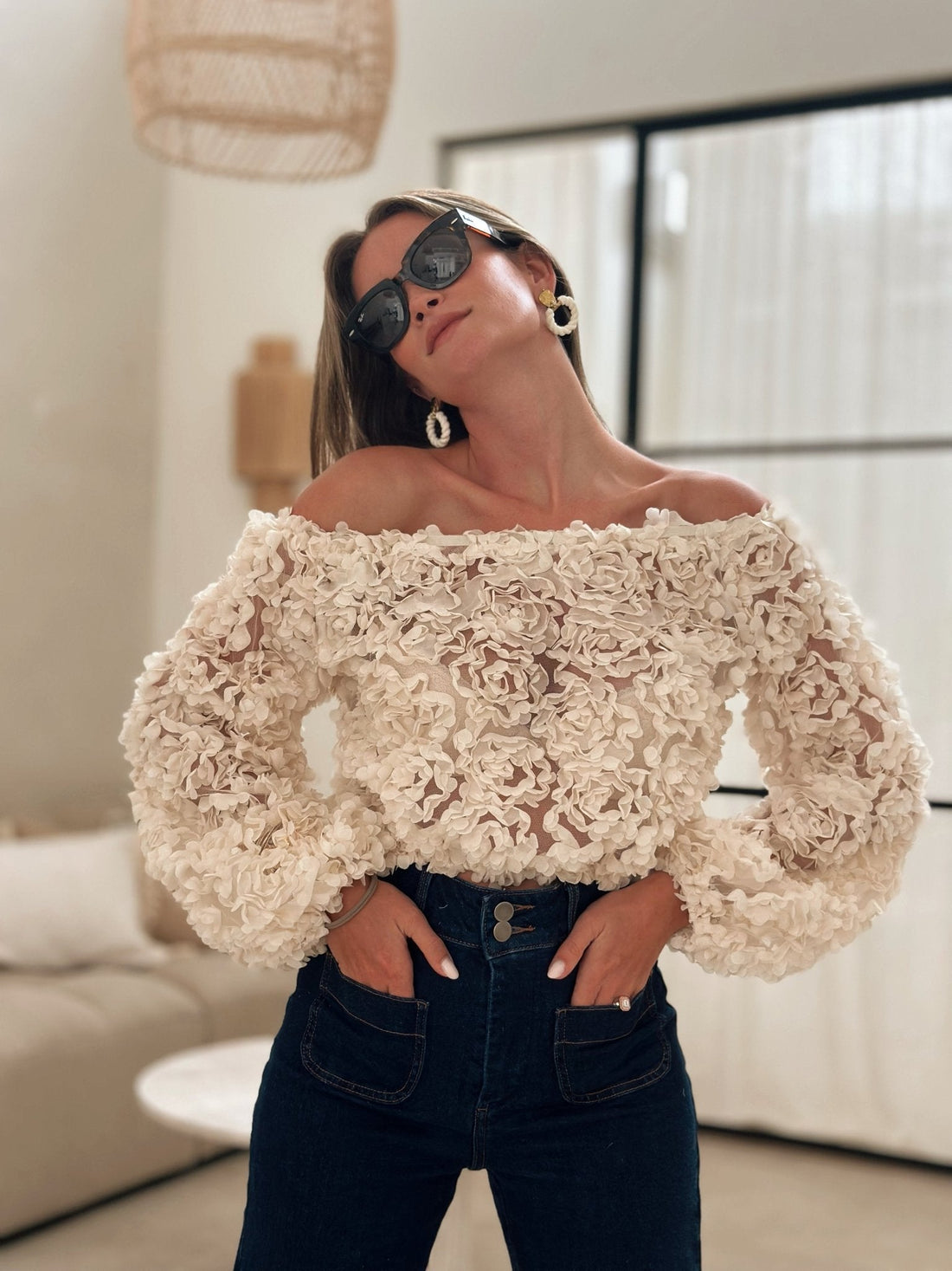 Reanne | Off-Shoulder Rose Textured Top
