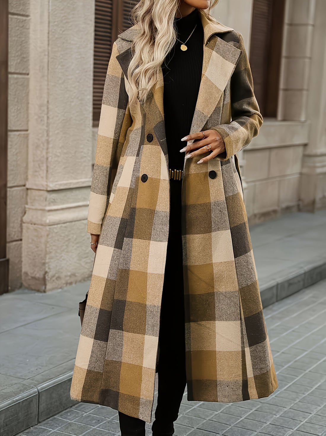 Elsie | Elegant Checked Coat with Belt