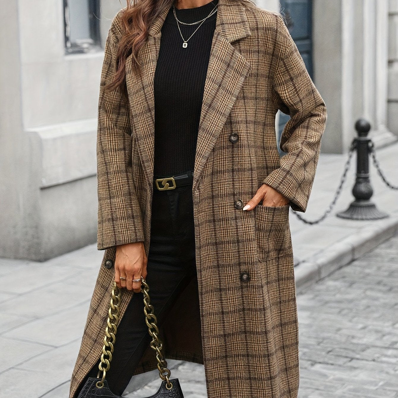 Beatrice | Two-Tone Checked Tweed Coat with Pockets