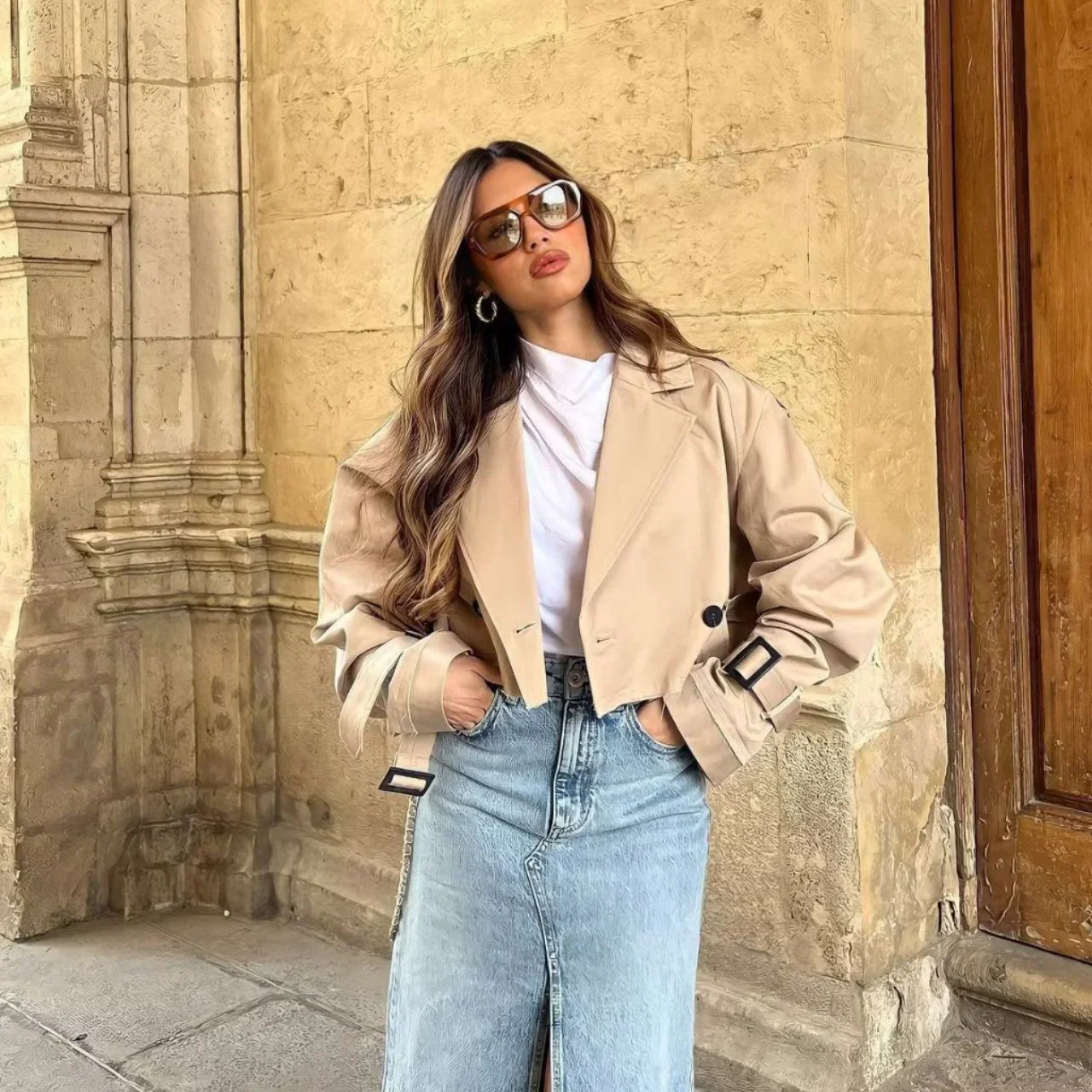 Sage | Cropped Belt Jacket