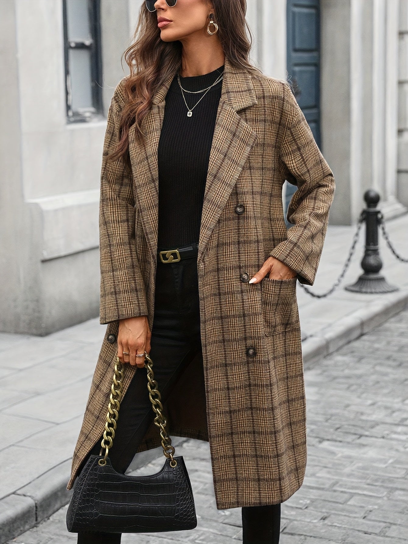 Beatrice | Two-Tone Checked Tweed Coat with Pockets