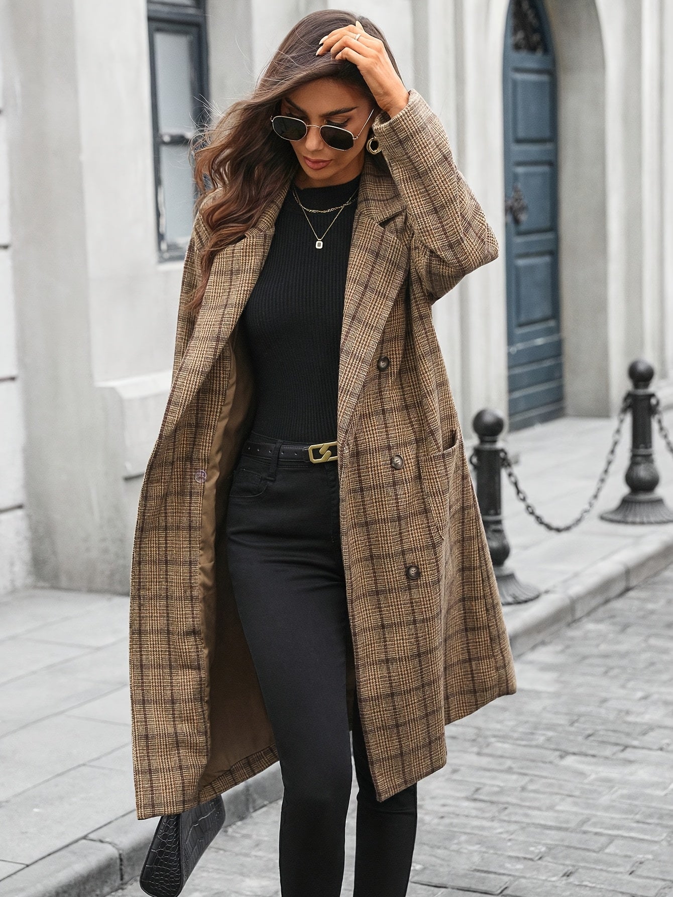 Beatrice | Two-Tone Checked Tweed Coat with Pockets