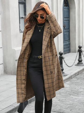 Beatrice | Two-Tone Checked Tweed Coat with Pockets