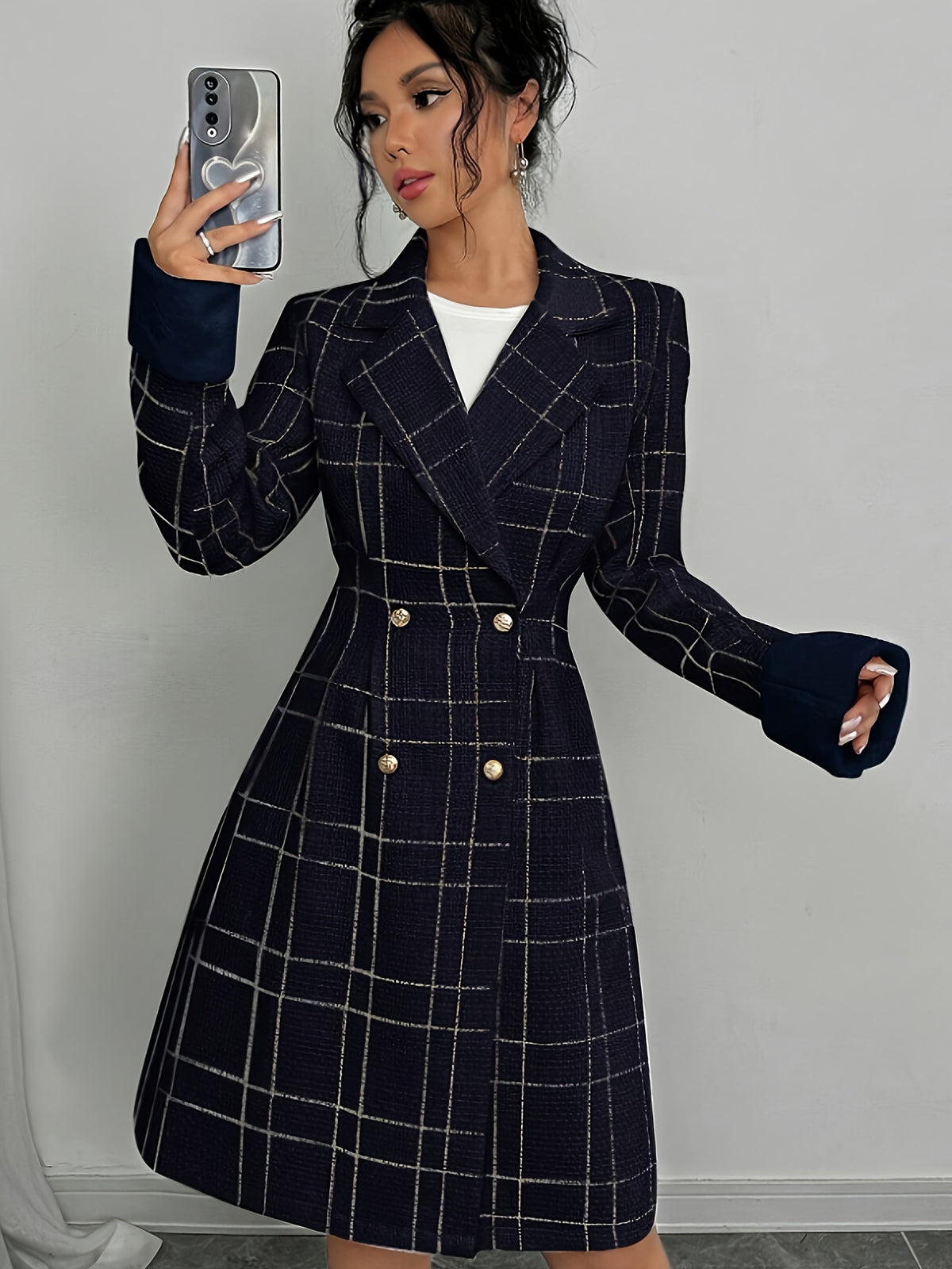 Ivy | Elegant Houndstooth Check Blazer Coat