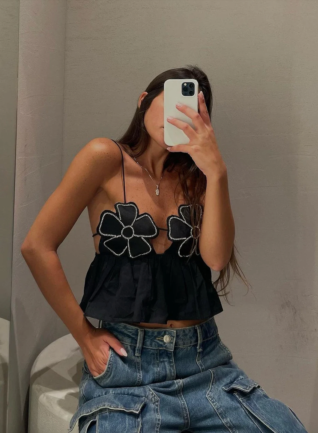 Kalista | Rhinestone Studded Crop Top