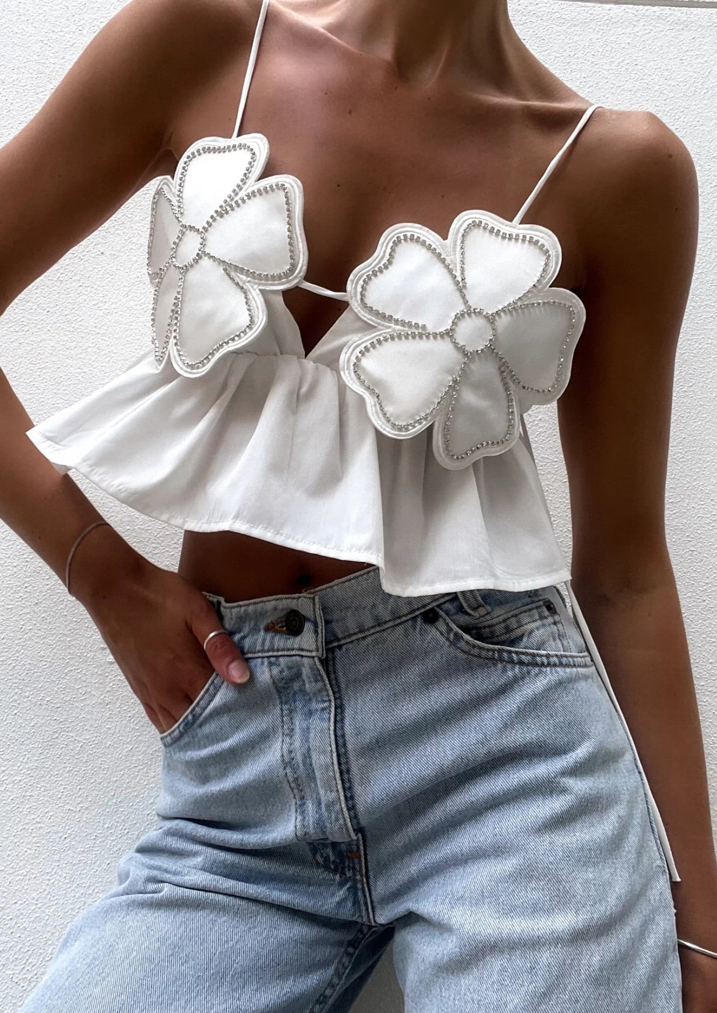 Kalista | Rhinestone Studded Crop Top