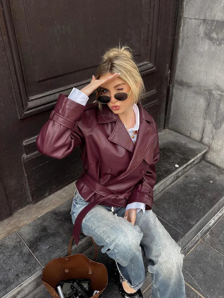 Anabella | Straight Belted Leather Jacket