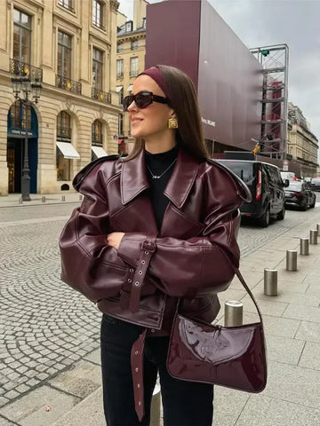 Anabella | Straight Belted Leather Jacket