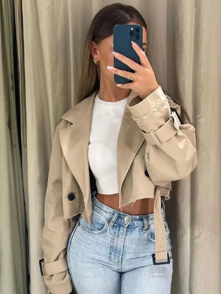 Sage | Cropped Belt Jacket