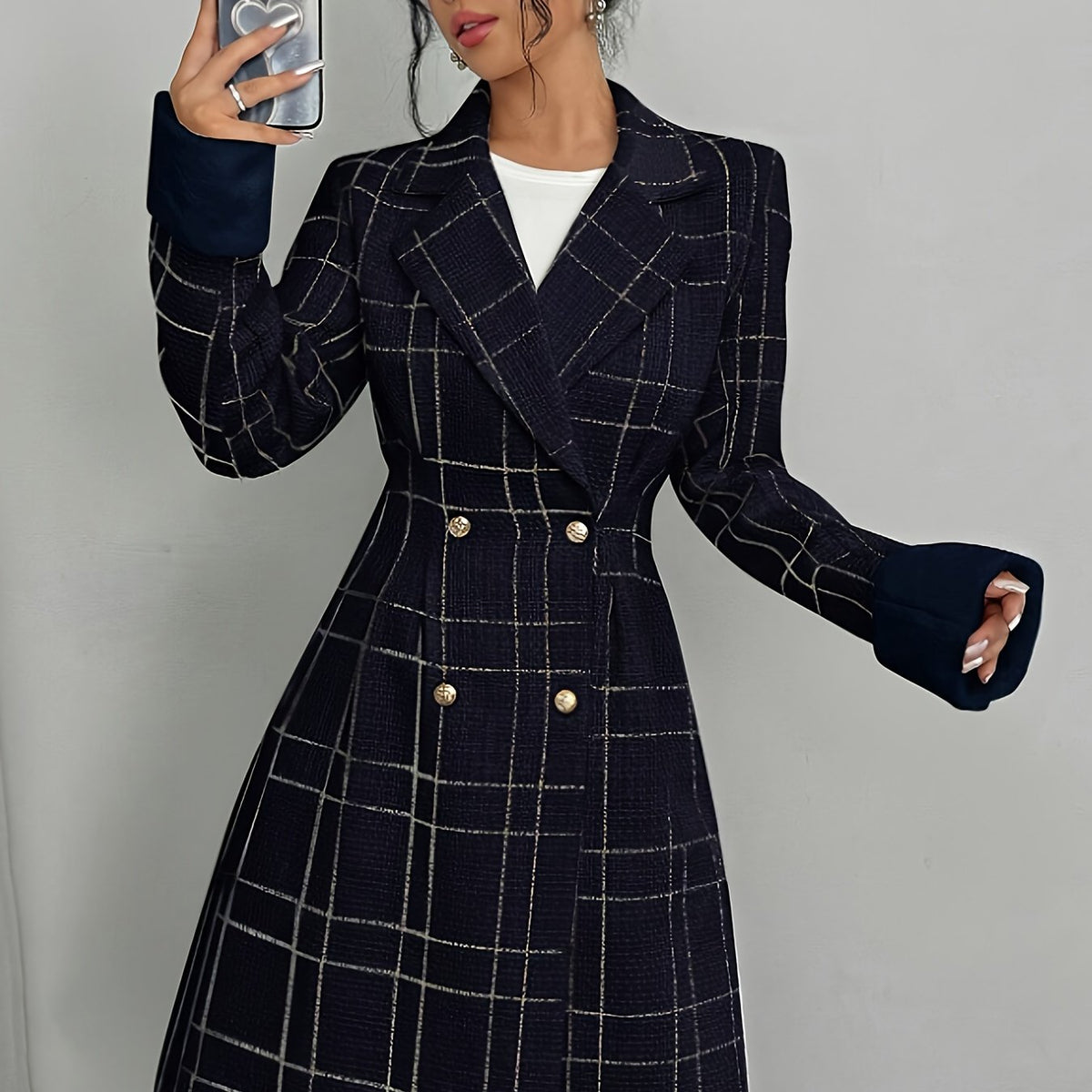 Ivy | Elegant Houndstooth Check Blazer Coat