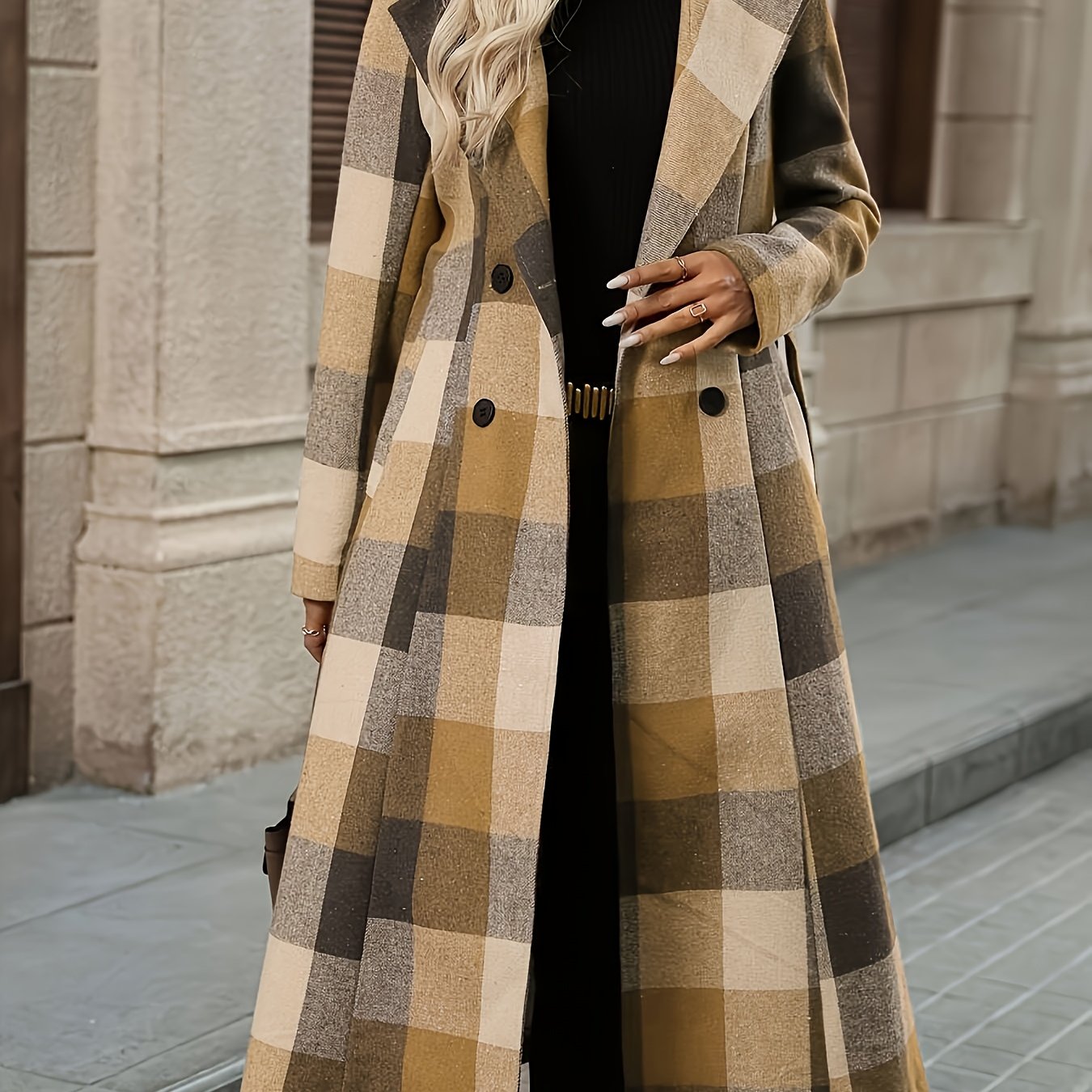 Elsie | Elegant Checked Coat with Belt