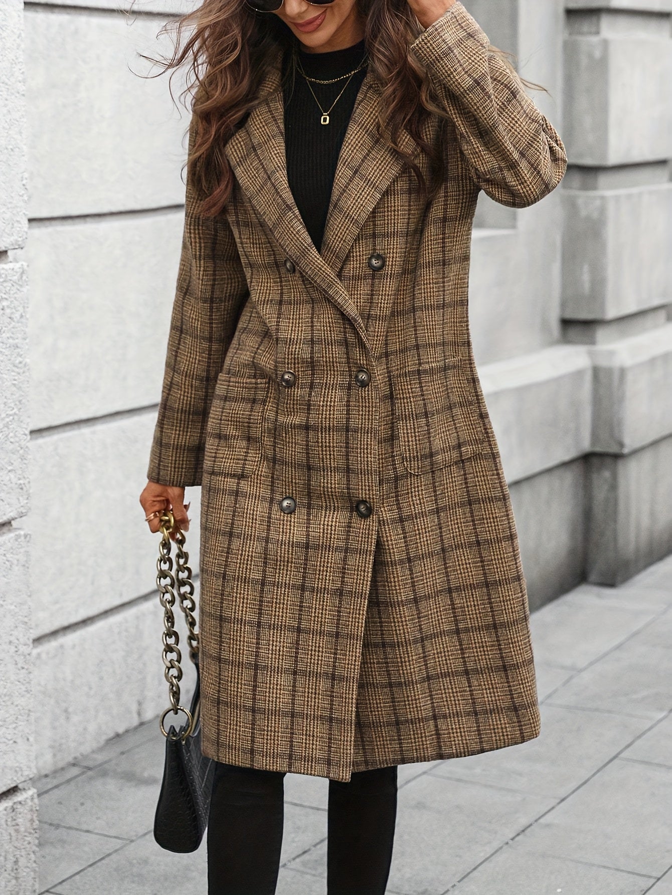 Beatrice | Two-Tone Checked Tweed Coat with Pockets