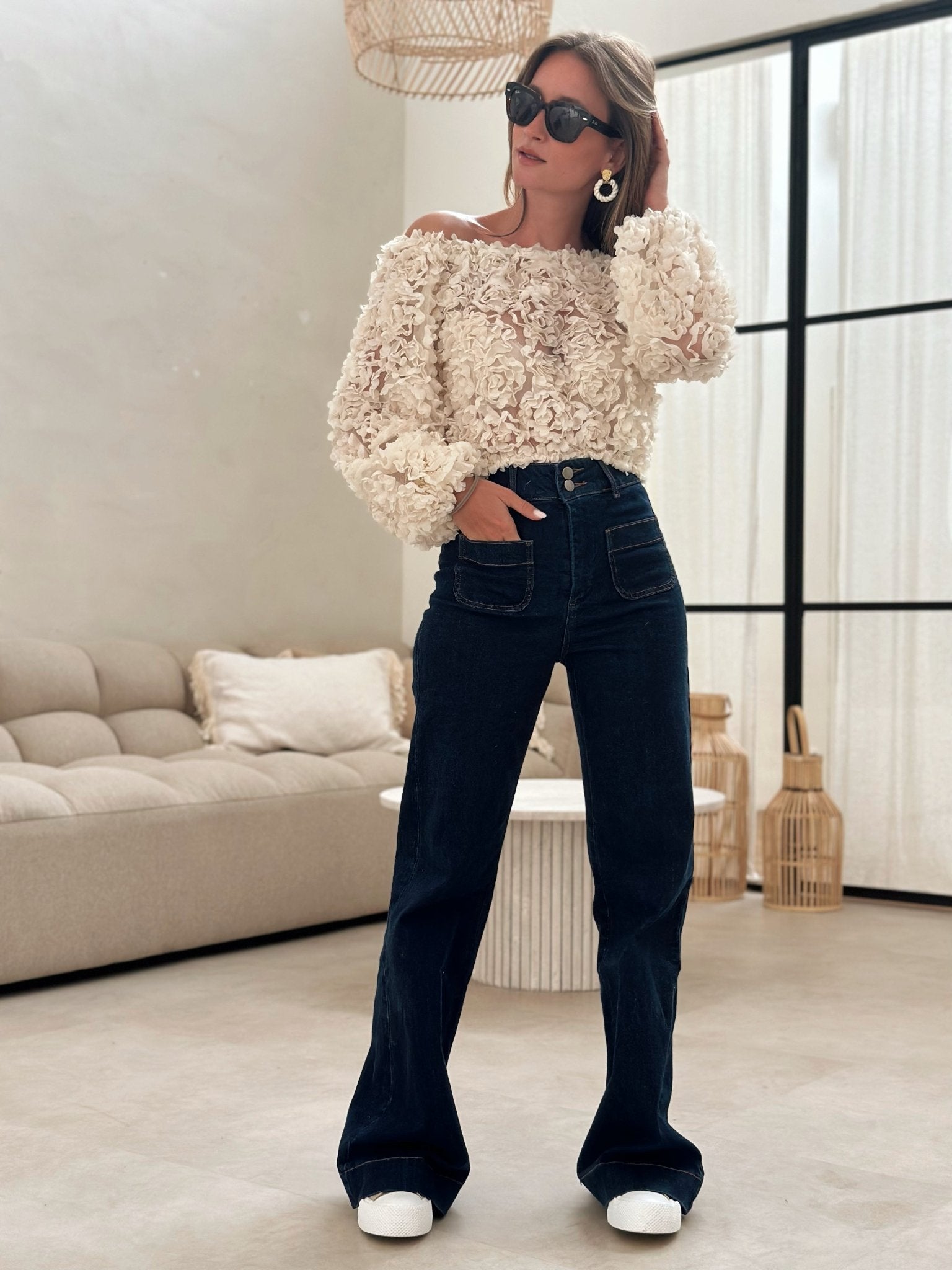Reanne | Off-Shoulder Rose Textured Top