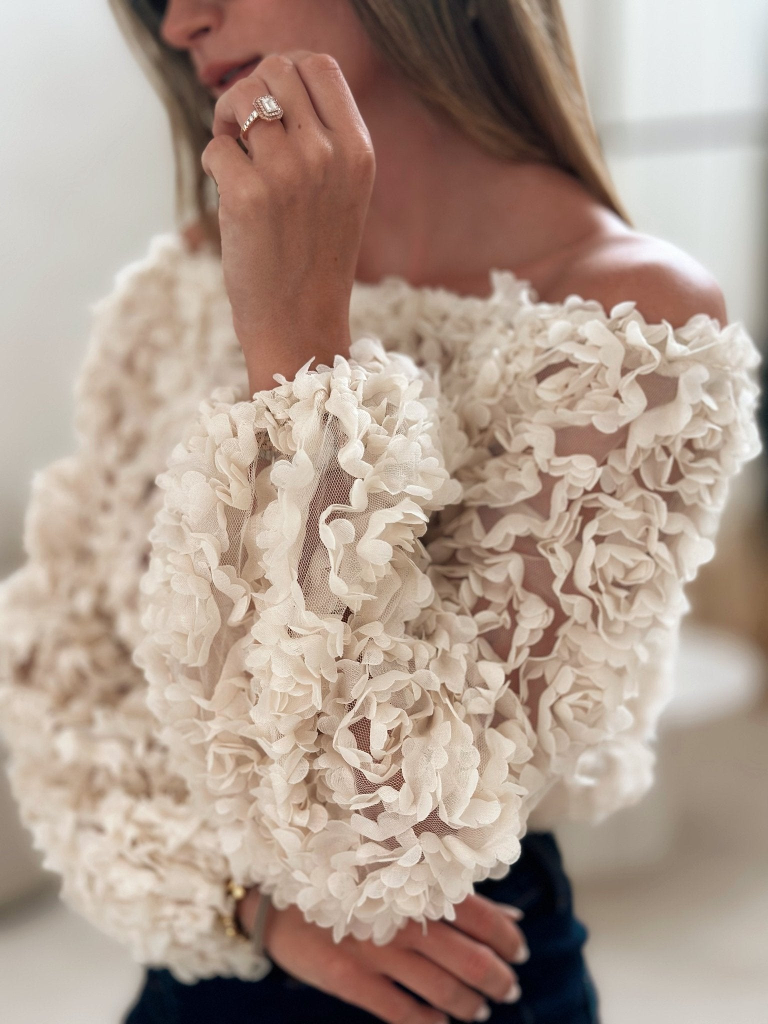Reanne | Off-Shoulder Rose Textured Top