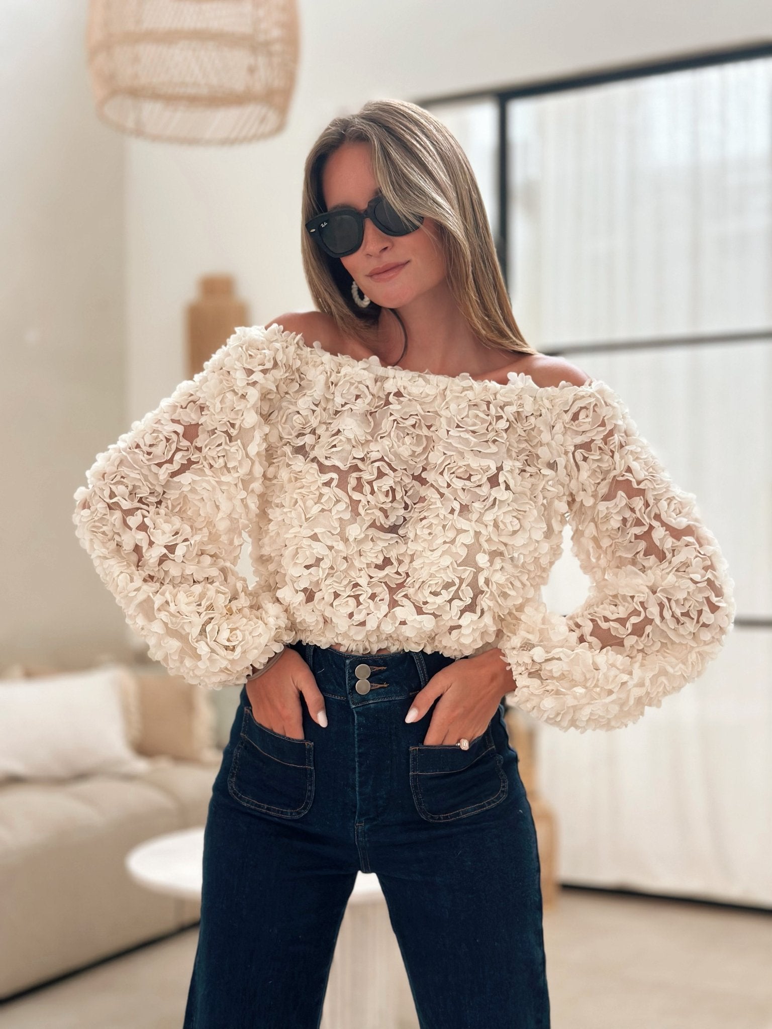 Reanne | Off-Shoulder Rose Textured Top