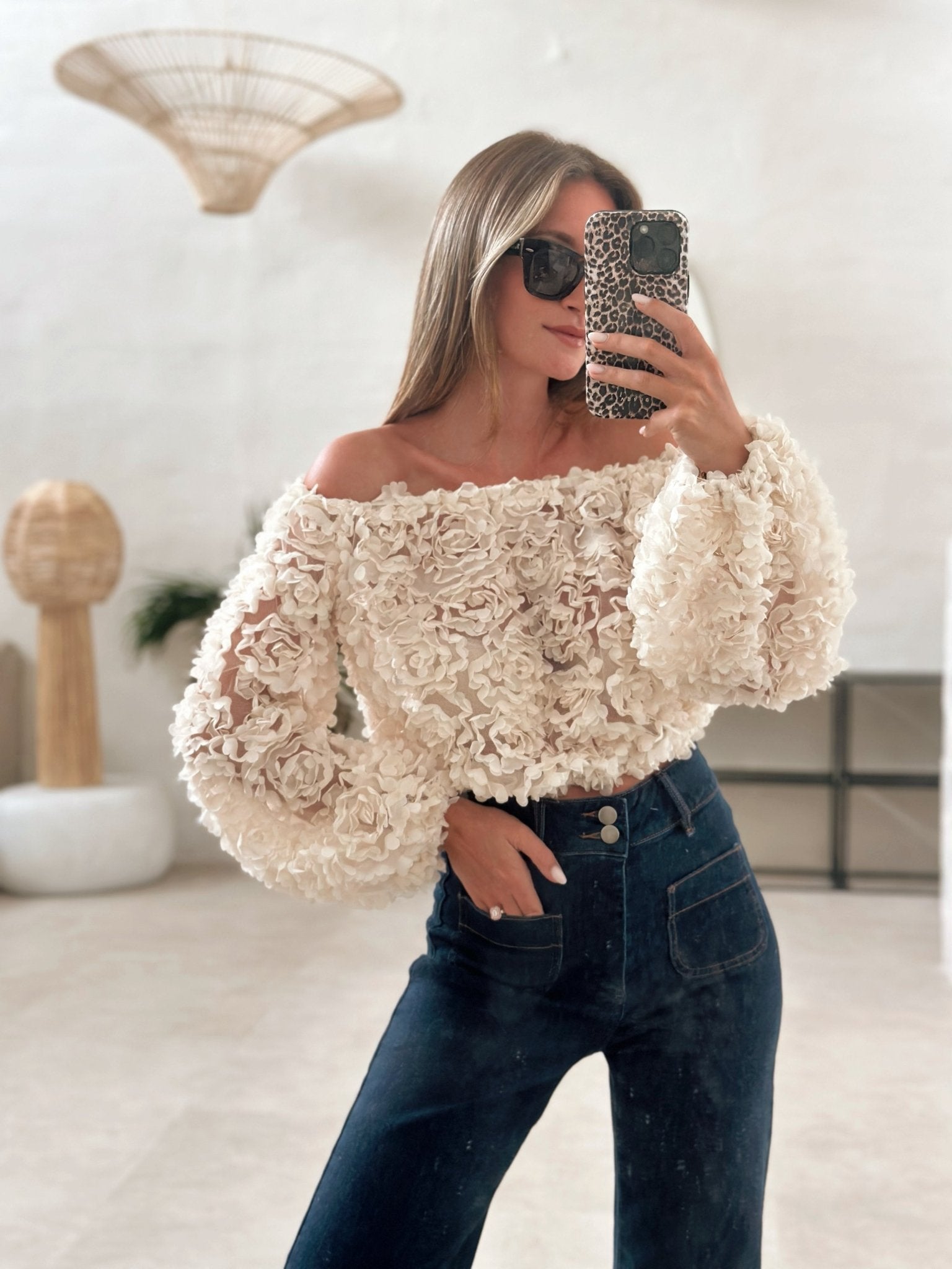 Reanne | Off-Shoulder Rose Textured Top