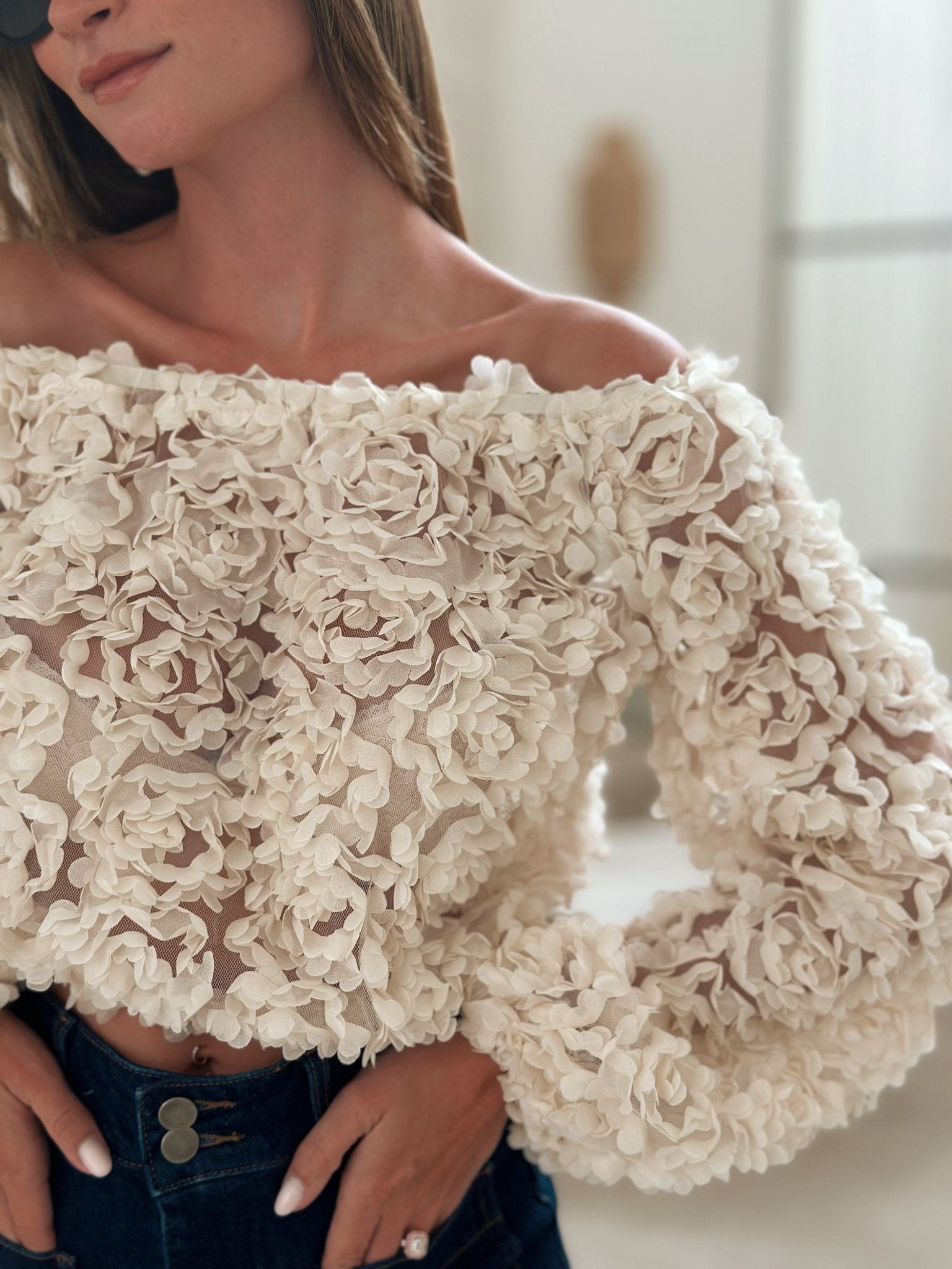 Reanne | Off-Shoulder Rose Textured Top