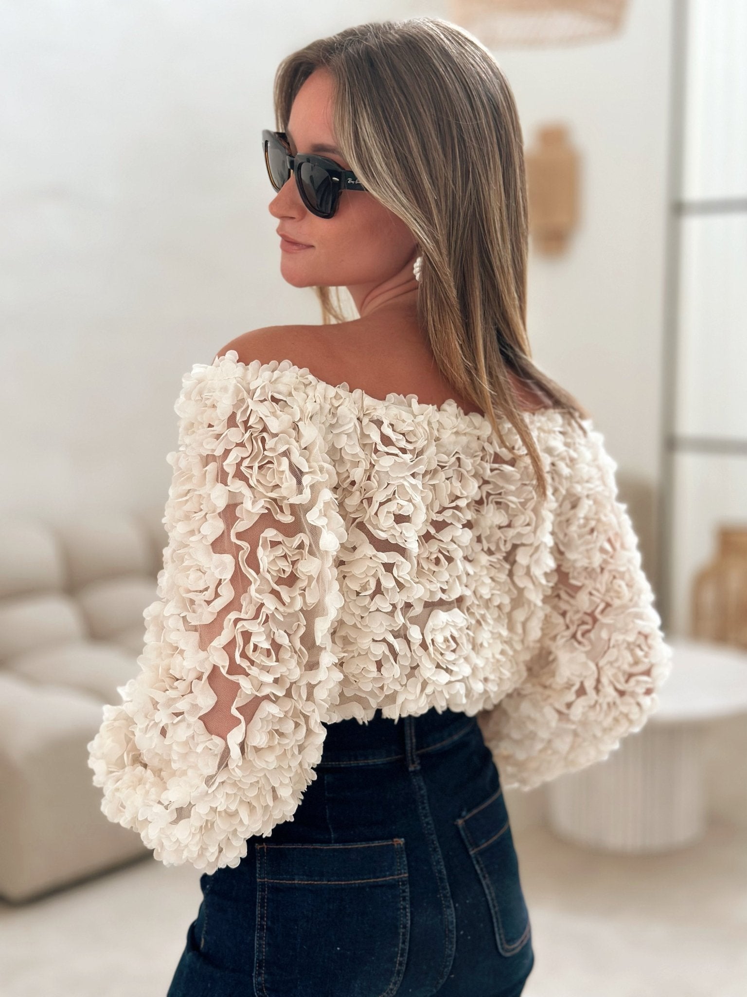Reanne | Off-Shoulder Rose Textured Top